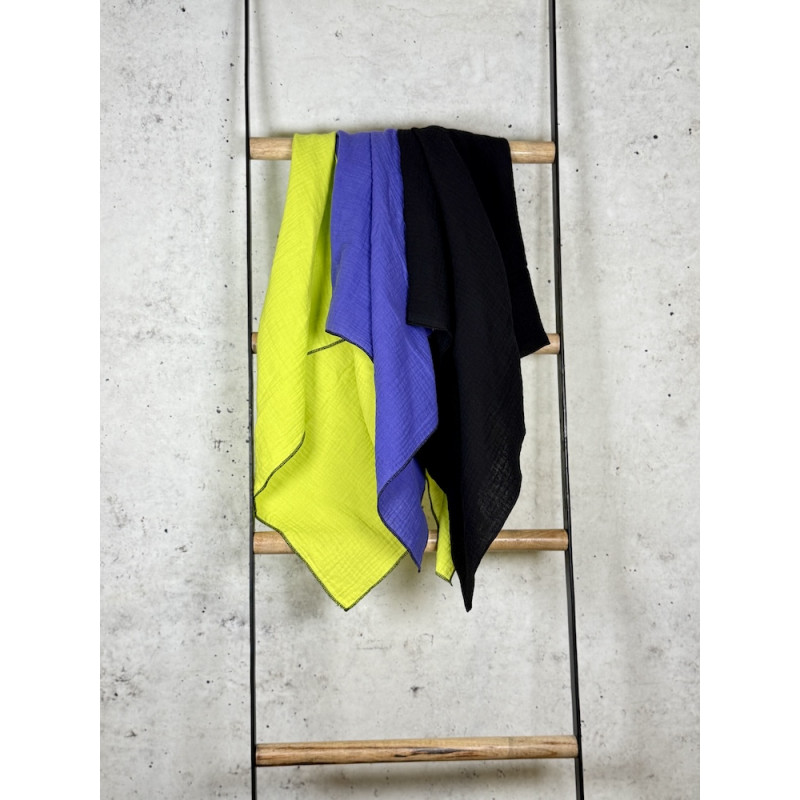 Musselintuch Multicolor "Schwarz, Lila & Neongelb"